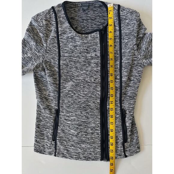 Armani Exchange Jacket Blazer Women S/P Black White Knit Fitted Zip Up Moto - Picture 5 of 8